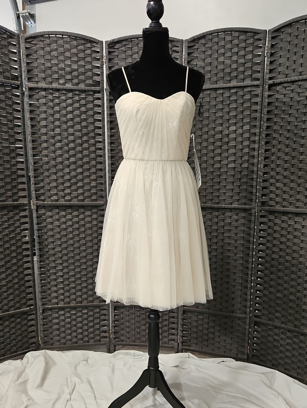 Size 10 Cream/Ivory Strapless or Spaghetti Strap Tulle over Lace Cocktail Dress